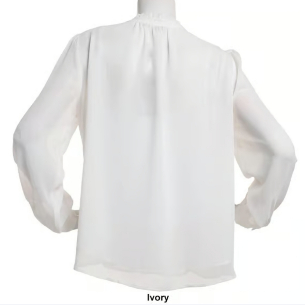 Adrianna Papell Women's Ivory Chiffon Long Sleeve Blouse - Picture 7 of 7